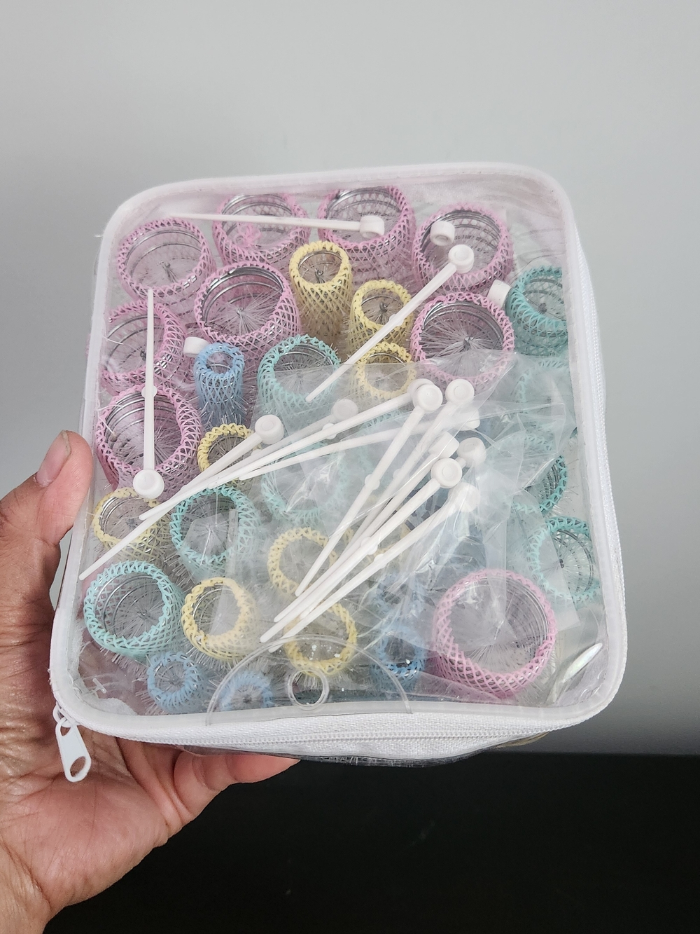 Pastel Mini Hair Rollers Set with Pins - Pink, Blue, Yellow, Mint